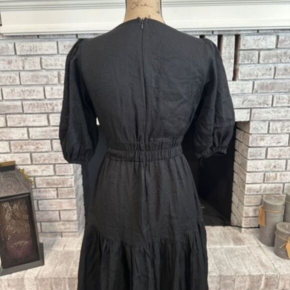 Puff Sleeve Deep V Neck Midi Dress Tiered A Line Small Goth, Voodoo, Cottagegoth - Picture 7 of 9